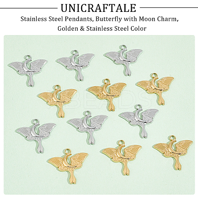 12Pcs 2 Colors Ion Plating(IP) 304 Stainless Steel Pendants STAS-UN0045-04-1