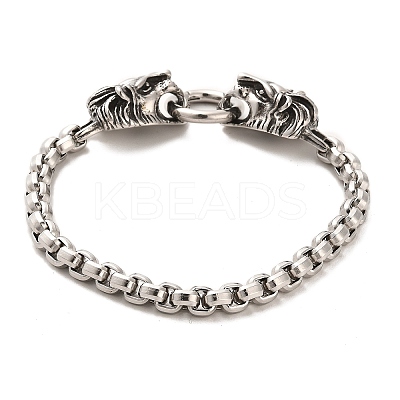 304 Stainless Steel Box Chain Bracelets with Lion Clasps BJEW-E094-05AS-1