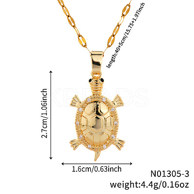Brass Clear Cubic Zirconia Shiny Tortoise Pendant Dapped Chain Necklaces for Women NW3403-1-1