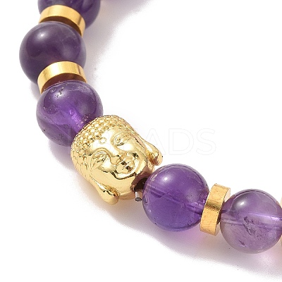Natural Amethyst & Alloy Buddha Head Beaded Strech Bracelets BJEW-JB09420-01-1