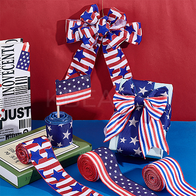 4 Rolls 4 Colors Independence Day Polyester Printed Wired Ribbon OCOR-PH0005-48-1