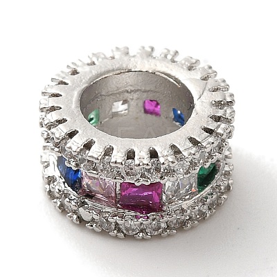 Brass Micro Pave Colorful Cubic Zirconia European Beads KK-C072-15P-1
