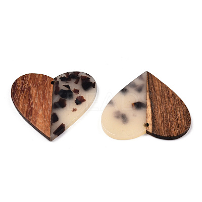 Transparent Resin & Walnut Wood Pendants RESI-TAC0017-73-B02-1