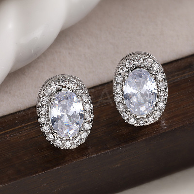Brass Micro Pave Clear Cubic Zirconia Stud Earrings EJEW-Z128-01P-03-1