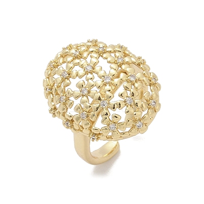 Brass Micro Pave Cubic Zirconia Adjustable Cuff Rings for Women RJEW-C129-07G-1