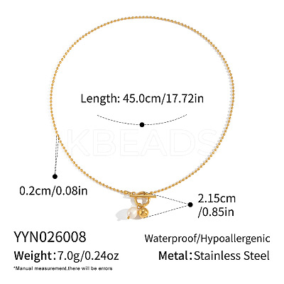 304 Stainless Steel and Faux Pearl Round Pendant Necklaces with OT Clasps for Women AR1092-1