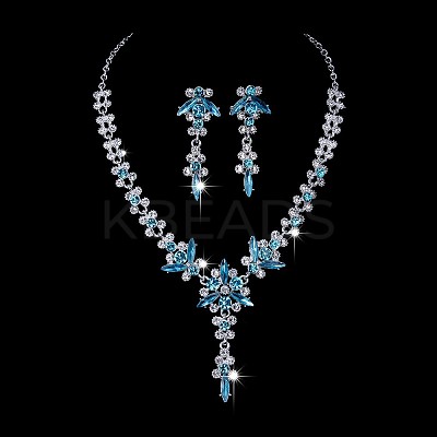 Flower Brass Rhinestone Pendant Necklaces & Stud Dangle Earrings FS-WG58BAB-08-1