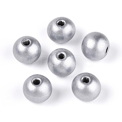 Spray Painted Round Natural Schima Wood Beads WOOD-A018-14mm-02-1