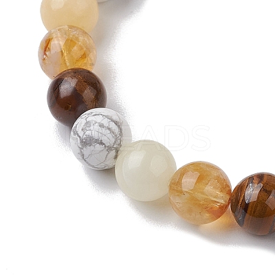 8.5mm Round Natural Topaz Jade & Howlite & Tiger Eye & Citrine Bead Stretch Bracelets for Women BJEW-JB10944-02-1