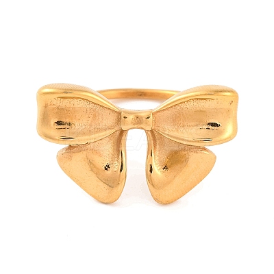 Ion Plating(IP) 304 Stainless Steel Bowknot Finger Rings for Women RJEW-S414-46B-G-1