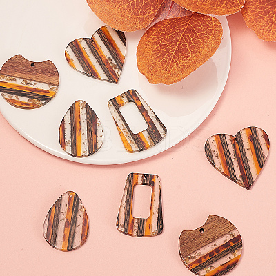 8Pcs 4 Styles Transparent Resin & Walnut Wood Stripe Pendants RESI-CJ0001-218-1