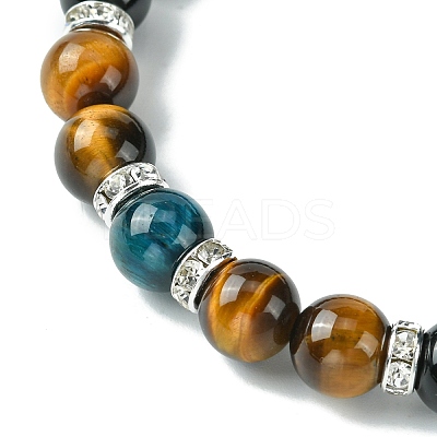 2Pcs 2 Style Dyed Natural Tiger Eye & Black Onyx Round Beaded Stretch Bracelets Set BJEW-TA00439-1