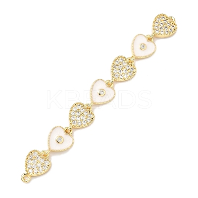 Brass Micro Pave Clear Cubic Zirconia 7 Heart Links Connector Charms KK-H539-14G-03-1