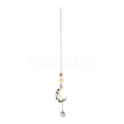 Teardrop & Moon & Sun Glass Hanging Suncatchers LS-HJEW-I011-05G-1