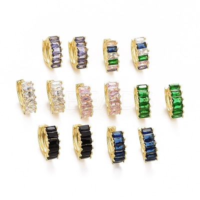 Cubic Zirconia Rectangle Hoop Earrings EJEW-G288-02G-1