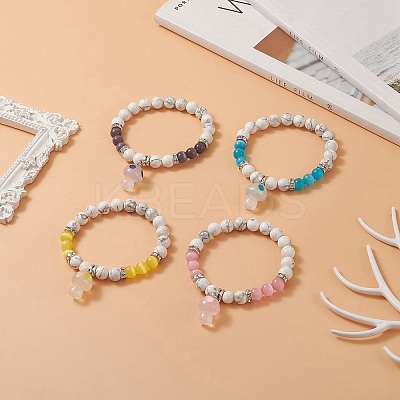 4Pcs 4 Color Natural Howlite Round Beaded Stretch Bracelets Set BJEW-TA00235-1