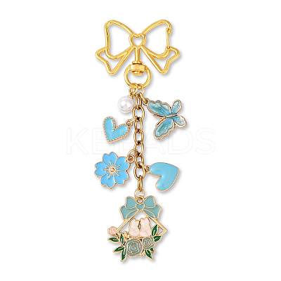 Bowknot Flower Butterfly Heart Alloy Enamel & ABS Plastic Imitation Pearl Pendant Decorations HJEW-YW00148-01-1