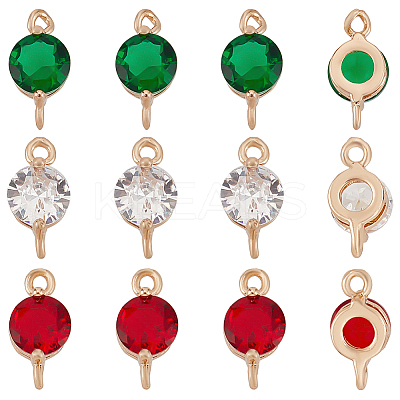 12Pcs 3 Colors Brass Pave Cubic Zirconia Connector Charms KK-BC0010-47-1