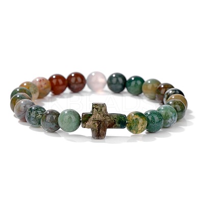 Natural Indian Agate Round Beads Stretch Bracelets YG0612-2-1