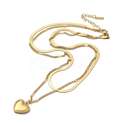 304 Stainless Steel Herringbone & Curb Chains Double Layer Necklaces NJEW-H024-06G-1