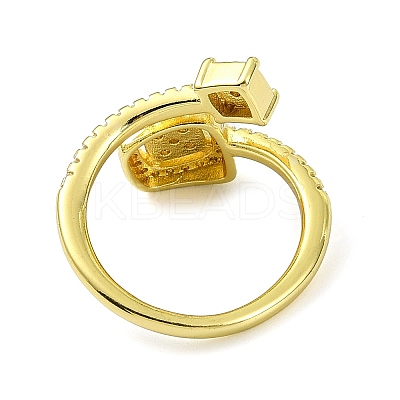 Brass with Cubic Zirconia Open Cuff Ring RJEW-B051-04G-1