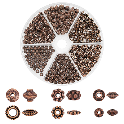 300Pcs 6 Styles Tibetan Style Alloy Spacer Beads TIBEB-PH0004-98-1