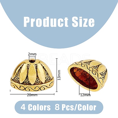 32Pcs 4 Colors Tibetan Style Alloy Bead Cones FIND-DC0003-96-1