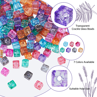 210Pcs 7 Colors Transparent Crackle Glass Beads EGLA-HS0001-04-1