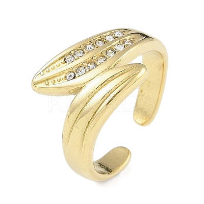 Leaf 304 Stainless Steel Rhinestone Cuff Ring for Women RJEW-C099-03G-01-1