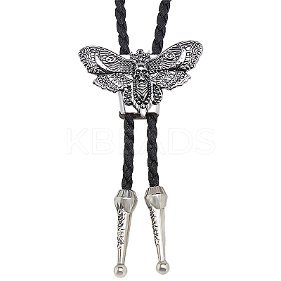 Alloy Moth Skull Black PU Leather Cord Bolo Tie Lariat Necklaces for Women Men NJEW-WH0031-08AS-1