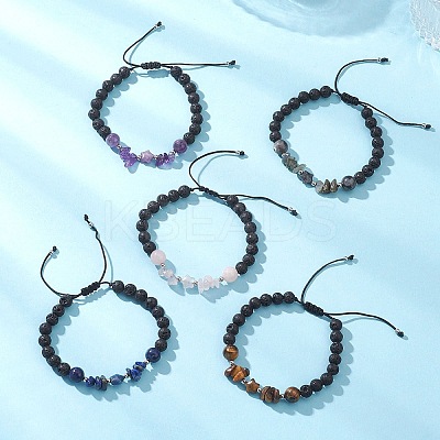 Natural Mixed Gemstone & Lava Rock Beads Braided Bead Bracelets for Women BJEW-JB12924-1