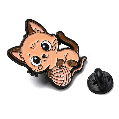 Cat Playing Yarn Ball Enamel Pins JEWB-I055-05EB-08-1