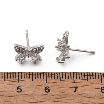 Brass Micro Pave Clear Cubic Zirconia Stud Earrings EJEW-R016-02P-1
