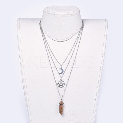Bullet Natural Unakite Pendant Tiered Necklaces NJEW-JN02457-02-1