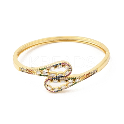 Colorful Cubic Zirconia Hollow Out Teardrop Hinged Bangle BJEW-L681-006G-1