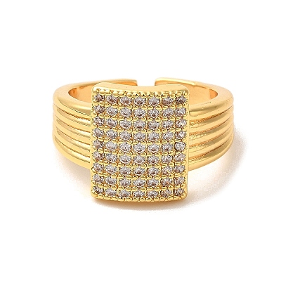 Rack Plating Brass Micro Pave Clear Cubic Zirconia Cuff Rings for Women RJEW-G325-13I-G-1