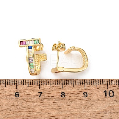Brass Micro Pave Cubic Zirconia T-Shaped Stud Earrings EJEW-B153-07G-1