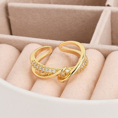 Rack Plating Brass Micro Pave Clear Cubic Zirconia Cuff Rings for Women RJEW-M028-114G-1