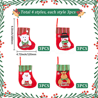 12Pcs 4 Styles Cloth Christmas Stocking Gift Bag Pendant Decoration FIND-SP0020-60D-1