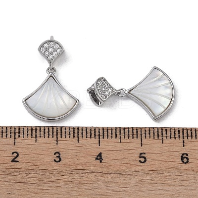 Brass & Shell & Clear Cubic Zirconia Pendants KK-G497-17P-1
