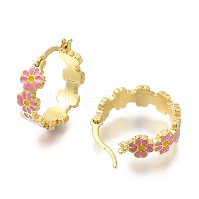 Rack Plating Flower Brass Hoop Earrings EJEW-H016-41G-02-1