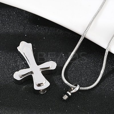 304 Stainless Steel Cross Pendant Pet Urn Ashes Necklaces LS-NJEW-S455-02P-1