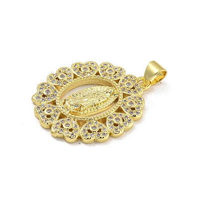 Virgin Mary Theme Rack Plating Brass Micro Pave Cubic Zirconia Pendants KK-G513-41G-1