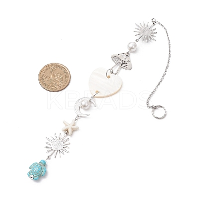 Synthetic Turquoise Starfish Turtle Beads Hanging Suncatchers HJEW-JM03446-1