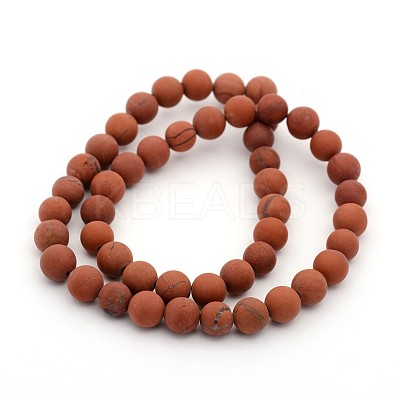 Frosted Grade A Natural Red Jasper Round Bead Strands G-M272-17-4mm-1