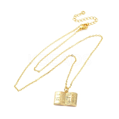 Brass Cross Bible Book Pendant Necklaces for Women Men LS-NJEW-S438-03G-1