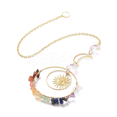 Moon & Sun Glass Hanging Suncatchers HJEW-I011-01G-1