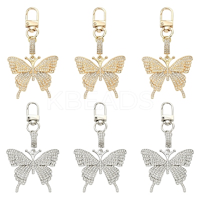 3Pcs Alloy Rhinestone Butterfly Pendant Decorations HJEW-YW00206-1