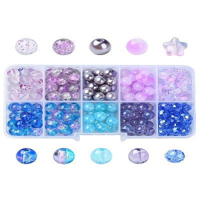 10 Styles Transparent Spray Painting Crackle & Glass Pearl Glass Beads GLAA-YW0003-54-1