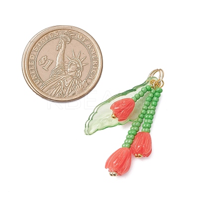 Glass Seed Beaded Magnolia Flower Pendants PALLOY-MZ01112-1